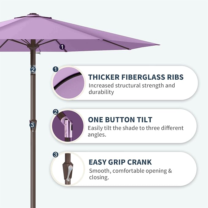 PatioKingdom 11FT Patio Umbrella,Outdoor Umbrella with Push Button Tilt and Crank,Market Table Umbrella with 8 Sturdy Fiberglass Ribs UV Protection (Taro Purple, 11FT)
