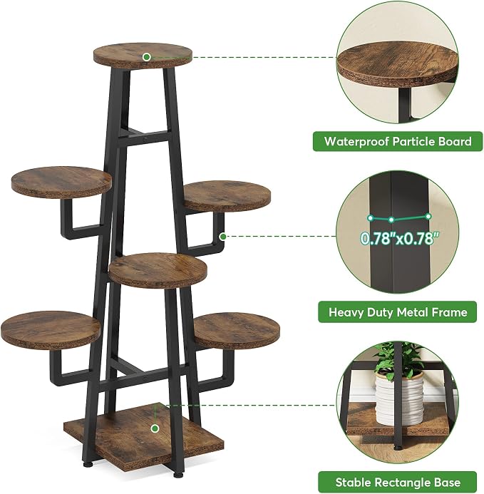 LITTLE TREE 7 Tier Plant Stand Indoor Tall Plant Shelf Corner Plant Pots Holder Rack Flower Stand for Living Room Balcony Garden, Rustic Brown