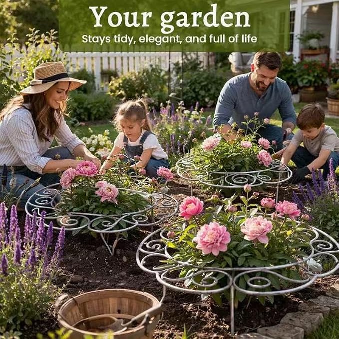 Metal Plant Support Ring for Garden, Peony Cages and Supports, Decorative Metal Plant Support Ring, Heavy-Duty Flower Support Frame, Outdoor Orchid Clip (S)