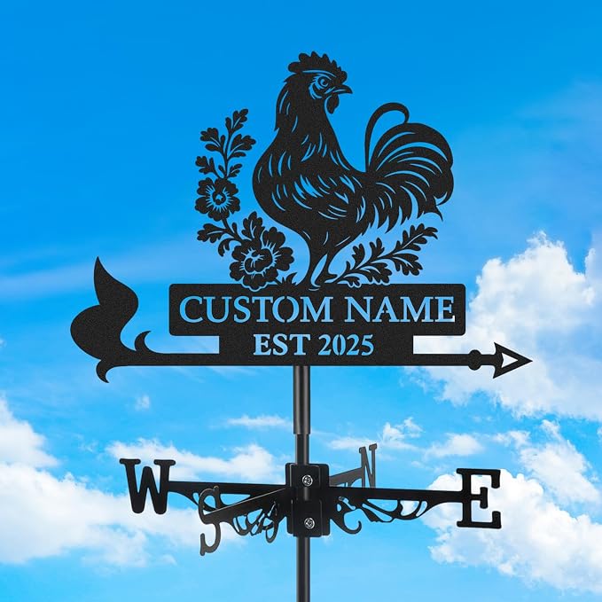Personalized Metal Weather Vane, Custom Name Weathervane, Chicken Coop Signs, Weather Vanes for Outside, Wind Vanes for Farmhouse Yard Shed Decor, Housewarming Gifts Color06