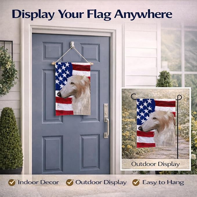 Caroline's Treasures CK6449GF Borzoi Dog American Flag Garden Flag Mailbox Flag Decorative Yard Flag Banner Outside Patio Artwork Yard Flower Beds, Garden Size, Multicolor