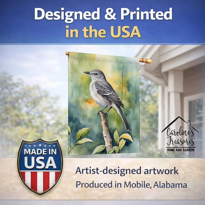 Caroline's Treasures Florida Northern Mockingbird House Flag Large Porch Sleeve Pole Decorative Outside Yard Banner Artwork Wall Hanging, Polyester, House Size, Multicolor