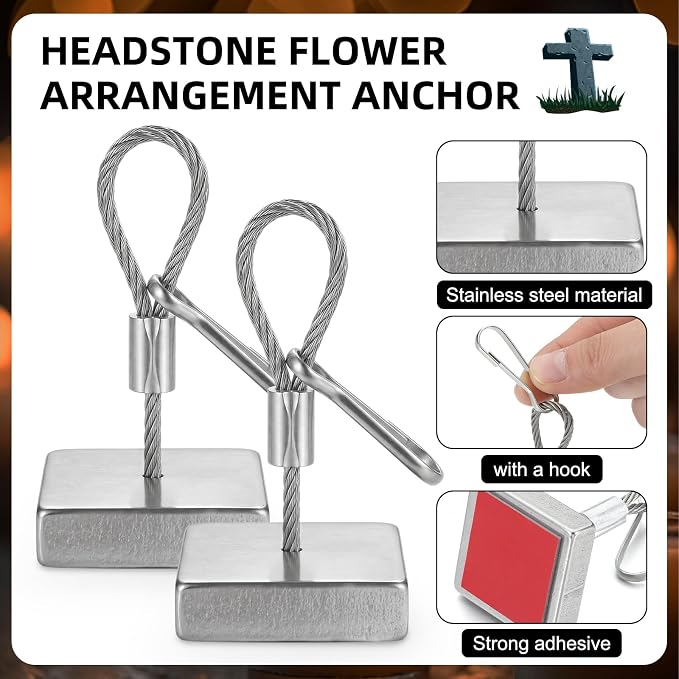 Zonon 2 Pack Stainless Steel Headstone Flower Arrangement Anchor Cemetery Wreath Holder with Rope and Hooks for Outdoor Grave Flower Saddle Wreaths Memorial Day Decoration