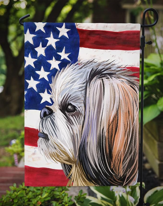 Caroline's Treasures CK6705GF Shih Tzu Dog American Flag Garden Flag Mailbox Flag Decorative Yard Flag Banner Outside Patio Artwork Yard Flower Beds, Garden Size, Multicolor