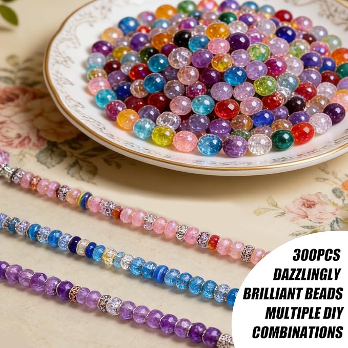 300Pcs Beaded Garden Stakes Kit,DIY Fairy Wand Garden Stake Beads Kits with 10Large Hole Beads & 10 Threaded Rods,Fairy Garden Accessories for Plants Garden Outdoor & Indoor Decor