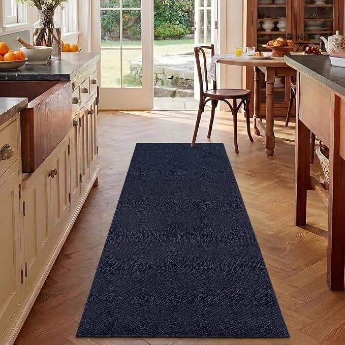 Garvee 2x6 Kitchen Runner Rugs Non Skid Washable Modern Textured Rug, Navy | Neutral Solid Color Non Shedding Low Pile Stain Resistant Weaving Mats for Entryway Hallway Bedroom Laundry Room Bathroom