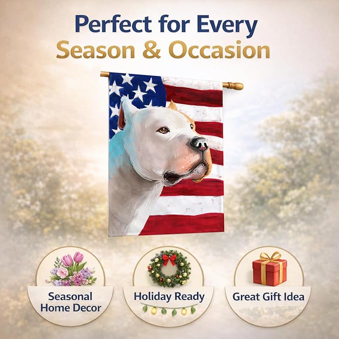 Caroline's Treasures CK6459CHF Brazilian Dogo American Flag House Flag Large Porch Sleeve Pole Decorative Outside Yard Banner Artwork Wall Hanging, Polyester, House Size, Multicolor