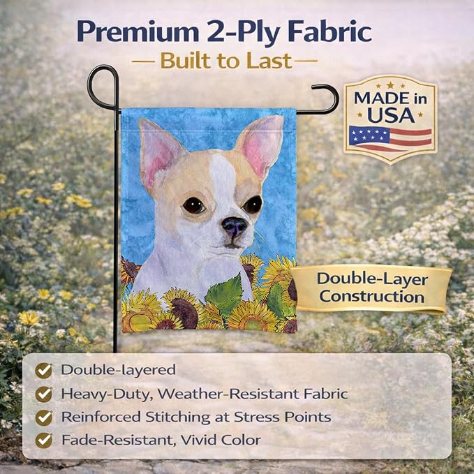 Caroline's Treasures SS4243GF Chihuahua in Summer Flowers Garden Flag Mailbox Flag Decorative Yard Flag Banner Outside Patio Artwork Yard Flower Beds, Garden Size, Multicolor