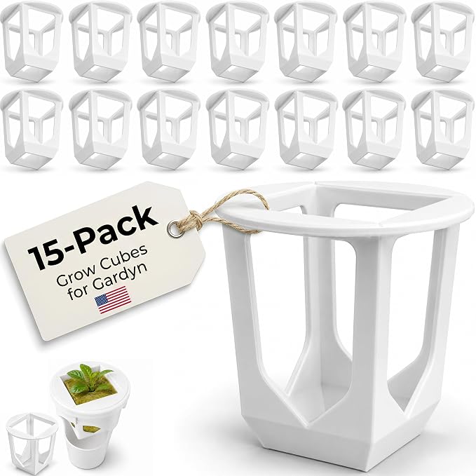 Dubbs Hardware 15-Pack Grow Cubes Compatible with Gardyn Hydroponic System - Reusable White PETG Pods for Indoor Gardening - Seed Starter Net Pots Custom Fit