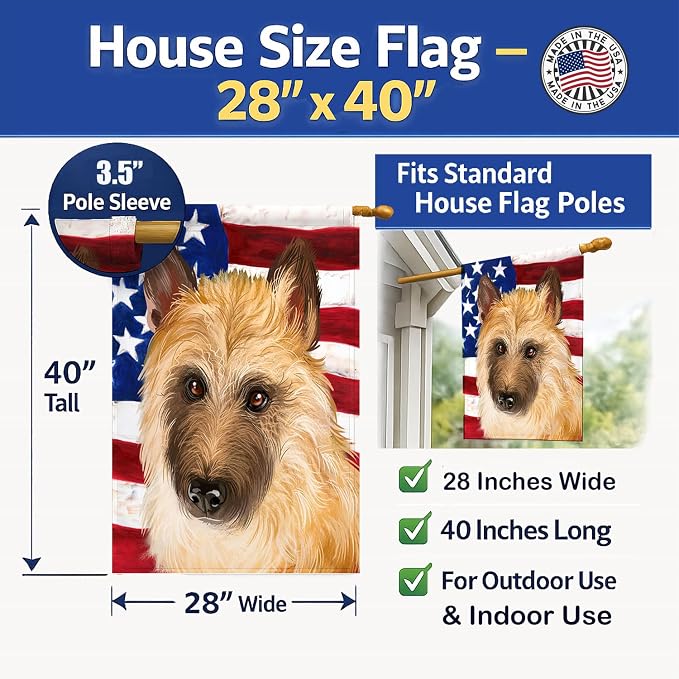 Caroline's Treasures CK6427CHF Belgian Laekenois American Flag House Flag Large Porch Sleeve Pole Decorative Outside Yard Banner Artwork Wall Hanging, Polyester, House Size, Multicolor