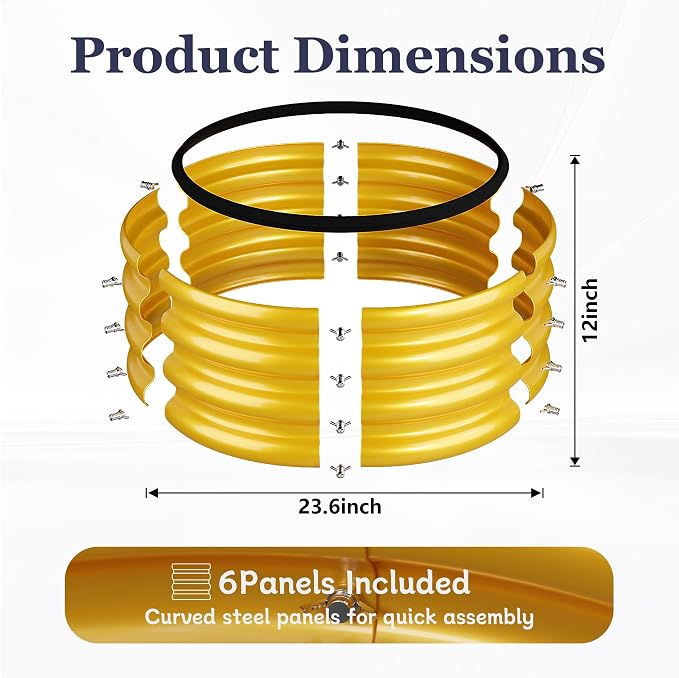 2 x 2 x 1 ft Round Raised Garden Bed, Yellow 1 Pack 0.6 mm Thick Galvanized Steel Planter Box with Double Layer Paint and Safety Edge Trim for Vegetables Flowers Herbs Outdoor Garden
