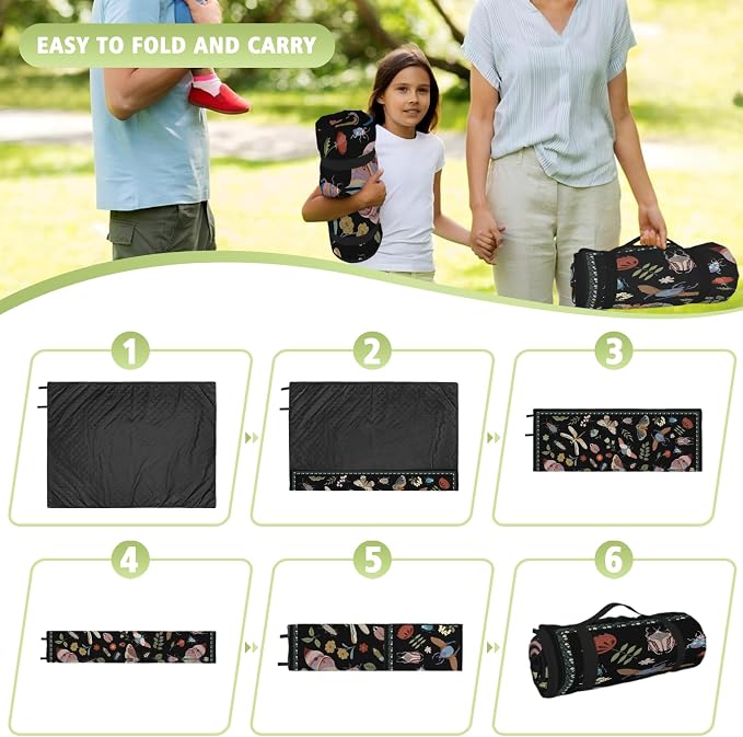 Insect Picnic Blankets Waterproof Foldable, 80″X80″ Extra Large Picnic Mat Boho Outdoor Blanket for Grass, Cute Packable Beach Blanket Sandproof Picnic Accessories for Camping Music Festival Park Lawn