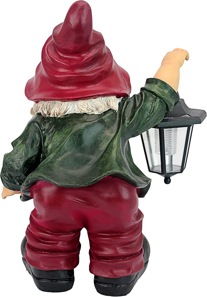 Design Toscano QL30314 Solar Garden Gnome Statue - Edison Gnome with Solar Lantern - Outdoor Garden Gnomes - Lawn Gnome Statues,full color