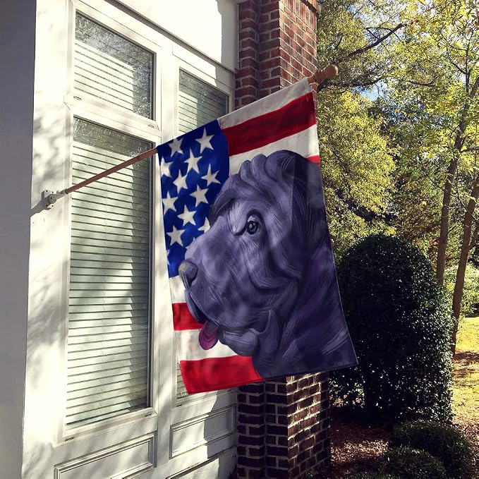 Caroline's Treasures CK6620CHF Miniature Shar Pei Dog American Flag House Flag Large Porch Sleeve Pole Decorative Outside Yard Banner Artwork Wall Hanging, Polyester, House Size, Multicolor