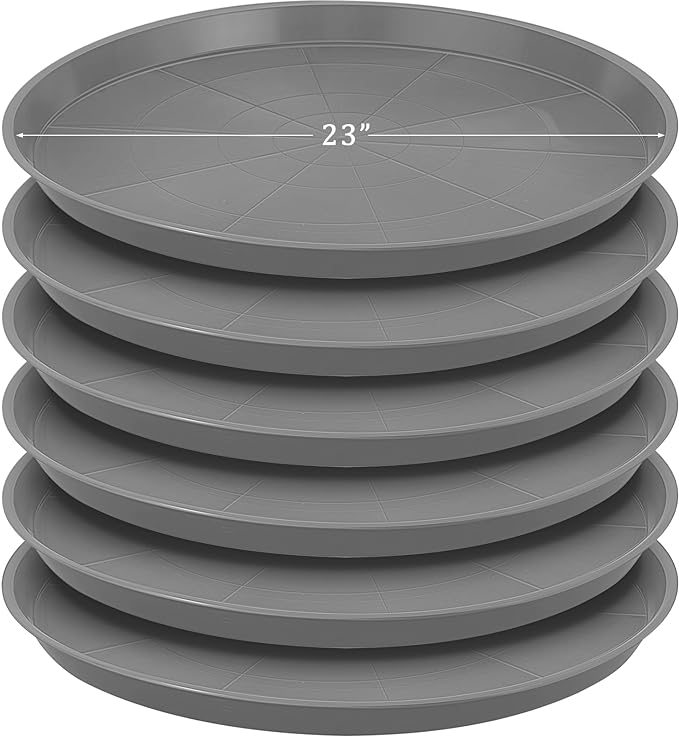 Eccliy 6 Pack Plastic Plant Saucer Heavy Duty Planter Saucers Large Plant Pot Saucers Plastic Water Trays for Indoors and Outdoors Flower Plant Plant Drip (Gray,23 Inch)