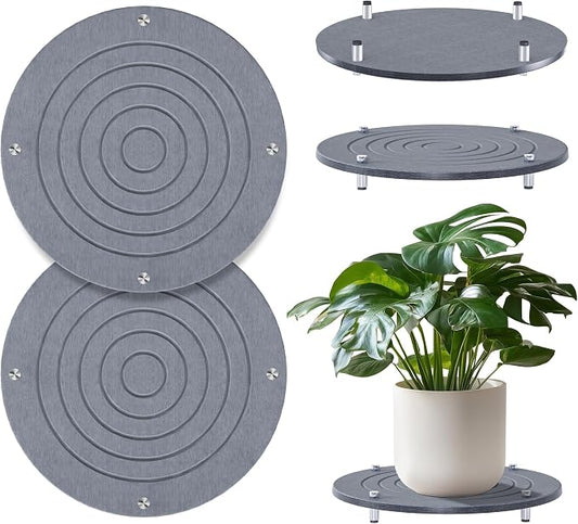 2Pcs 10 Inch Plant Saucers for Indoors, Instant Dry Diatomaceous Earth Plant Saucer, Plant Trays for Pots with Stainless Steel Feet, Plant Water Catcher Tray, Gray