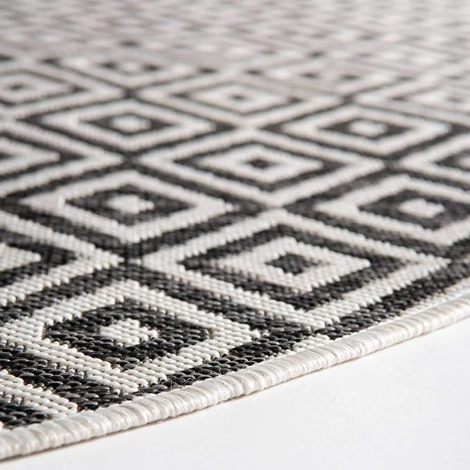 Unique Loom Outdoor Collection Area Rug - Costa Rica (4' 1' Round, Charcoal Gray/ Ivory)