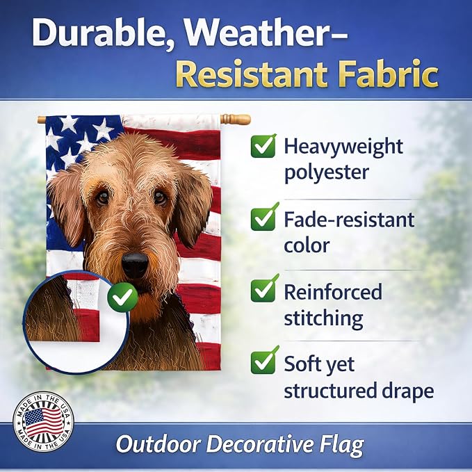 Caroline's Treasures CK6385CHF Airedale Terrier American Flag House Flag Large Porch Sleeve Pole Decorative Outside Yard Banner Artwork Wall Hanging, Polyester, House Size, Multicolor