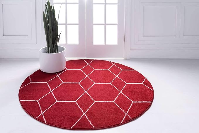 Unique Loom Trellis Frieze Collection Area Rug - Geometric (4' 1" Round Red/Ivory)