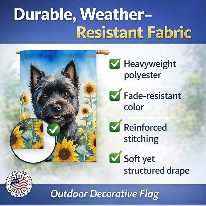 Caroline's Treasures DAC6043CHF Cairn Terrier in Sunflowers House Flag Large Porch Sleeve Pole Decorative Outside Yard Banner Artwork Wall Hanging, Polyester, House Size, Multicolor