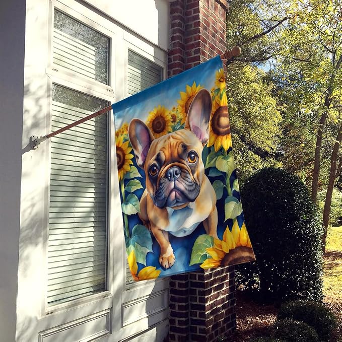 Caroline's Treasures DAC6081CHF French Bulldog in Sunflowers House Flag Large Porch Sleeve Pole Decorative Outside Yard Banner Artwork Wall Hanging, Polyester, House Size, Multicolor