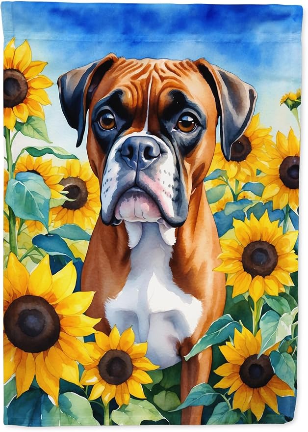 Caroline's Treasures DAC6037GF Boxer in Sunflowers Garden Flag Mailbox Flag Decorative Yard Flag Banner Outside Patio Artwork Yard Flower Beds, Garden Size, Multicolor