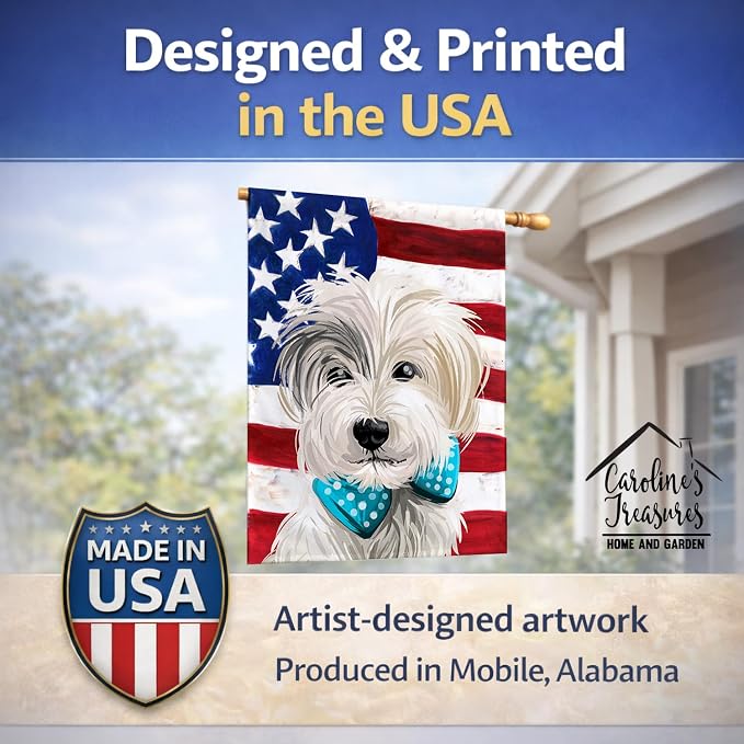 Caroline's Treasures CK6721CHF Sporting Lucas Terrier American Flag House Flag Large Porch Sleeve Pole Decorative Outside Yard Banner Artwork Wall Hanging, Polyester, House Size, Multicolor