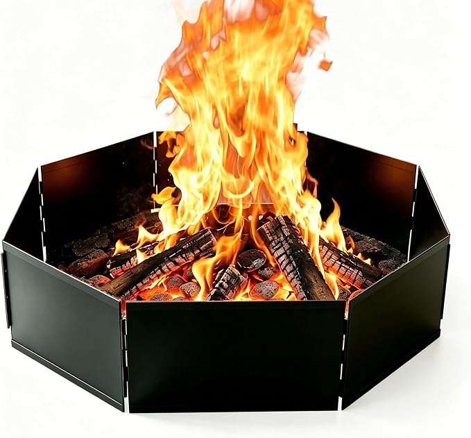 42 Inch Foldable Smokeless Fire Pit Ring, Heavy Duty Steel Fire Ring Liner Insert for Outdoor DIY Campfire Above or In-Ground, Anti-Rust Firepit for Backyard Camping Patio Bonfire