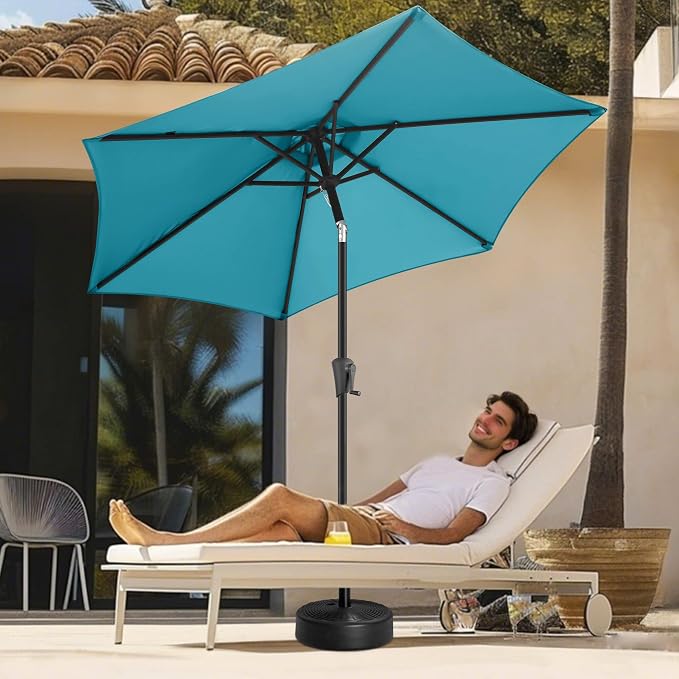 FLAME&SHADE 7.5ft Patio Umbrella - Outdoor Umbrella with Push Button Tilt and Crank for UV Protection, Table Market Umbrella for Garden, Deck, Backyard, Pool and Beach(Aqua Blue)