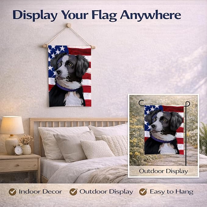 Caroline's Treasures CK6412GF Australian Shepherd American Flag Garden Flag Mailbox Flag Decorative Yard Flag Banner Outside Patio Artwork Yard Flower Beds, Garden Size, Multicolor