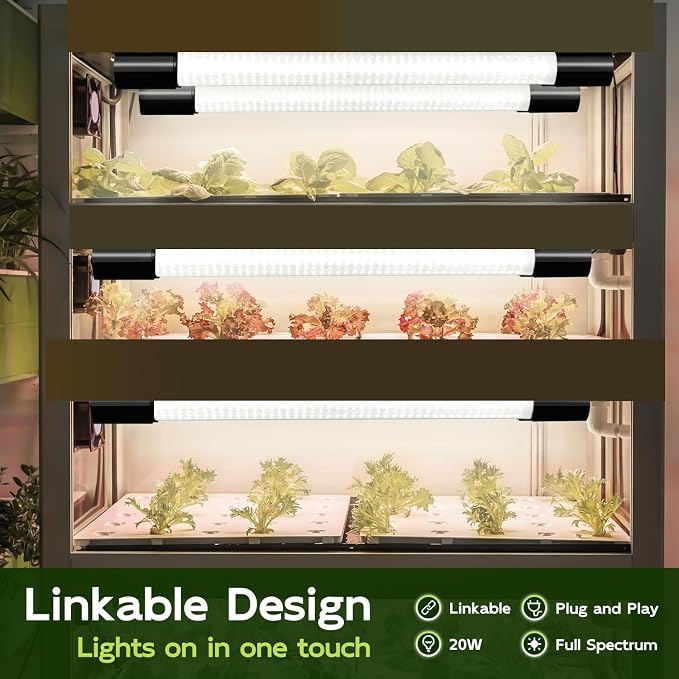 Hlite LED Grow Light 16 inch, Hanging Full Spectrum Linkable 2 Pack | Linkable Plant Grow Lights for Indoor Plants, Plug and Hanging with On/Off Switch, Seedling to Flowering, White