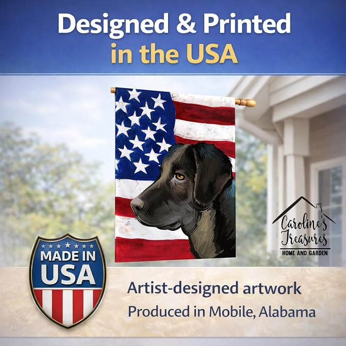 Caroline's Treasures CK6476CHF Portuguese Cattle Dog American Flag House Flag Large Porch Sleeve Pole Decorative Outside Yard Banner Artwork Wall Hanging, Polyester, House Size, Multicolor