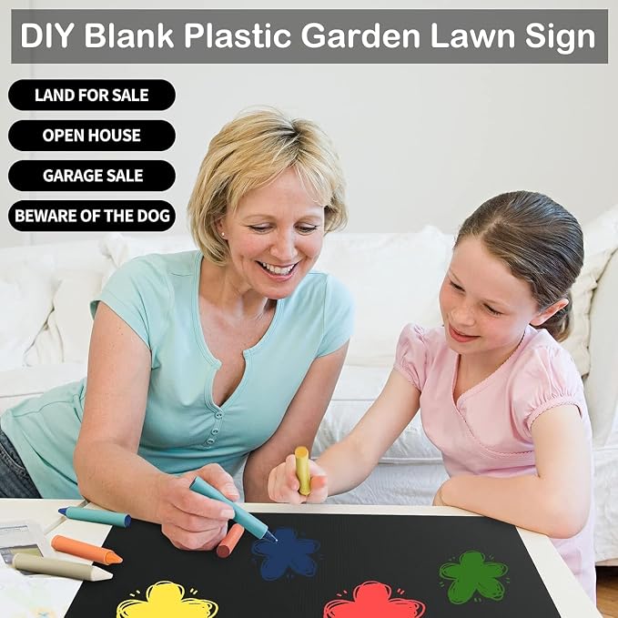 10 Pack 24x16 Inch Waterproof Corrugated Plastic Yard Signs with Stakes - Black Blank Outdoor Signs for Gardens, Parks, Garage Sales, Events & Commercial Advertising