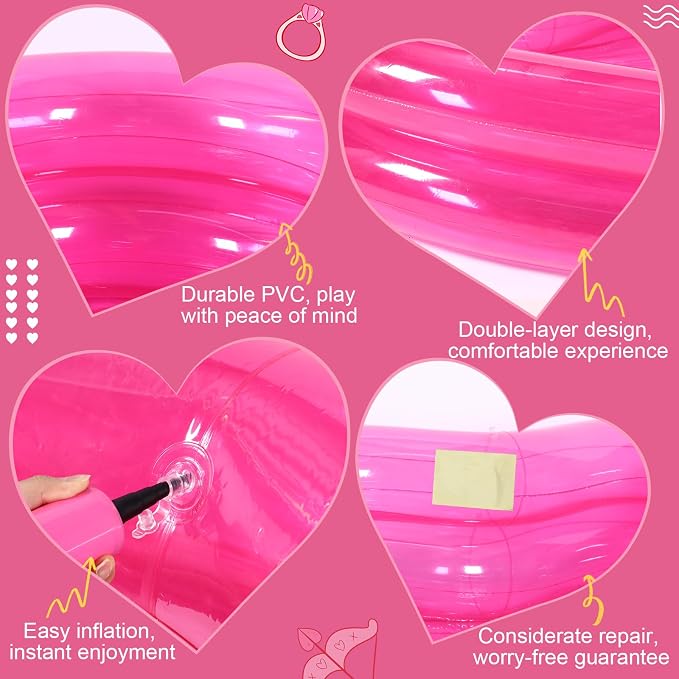 Skylety 70.9" x 65" x 15.8" Giant Heart Inflatable Swimming Pool, Year-Round Fun for Ball Pits, Fits 2-3 Adults with Patches, Swimming Pools, a Summer Pool Party and The Beach Date Night(Pink)