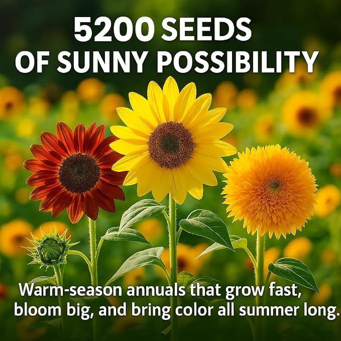 NatureZ Edge 5200+ Sunflower Seeds for Planting Bulk Variety Pack, Get More Sunflower Seeds to Plant, from Dwarf Sunflowers to Giant Sunflower Seeds, Includes Mammoth Sunflower Seeds, Non-GMO