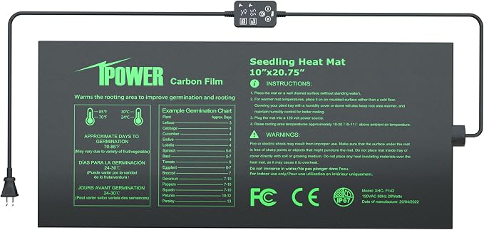 iPower 10"x20.75" Seedling Heat Mat with Built-in Temperature Controller, MET Certified Waterproof Plant Heating Pad, for Germination, Breeding, Brewing