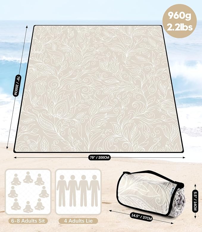 DEWUR Picnic Blankets 79"x79" Extra Large Outdoor Blanket Beach Blanket Waterproof SandProof Picnic Mat Washable Foldable Portable for Grass Lawn Beach Camping