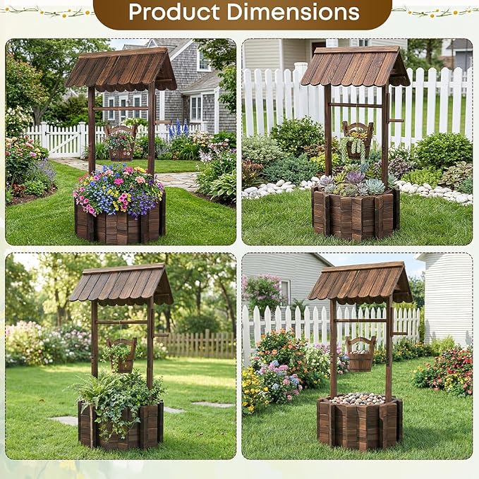 Wishing Wells for Outside,Wooden Wishing Well Planter,Rustic Flower Planter for Garden Patio Lawn Backyard Home Decor-21.7X21.7X47.25IN