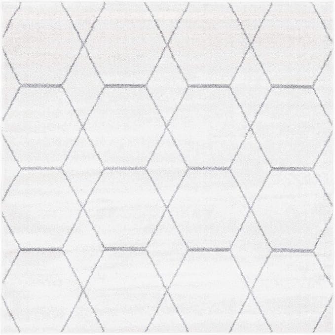 Unique Loom Trellis Frieze Collection Area Rug - Geometric (4' 1" Square, Ivory/ Gray)