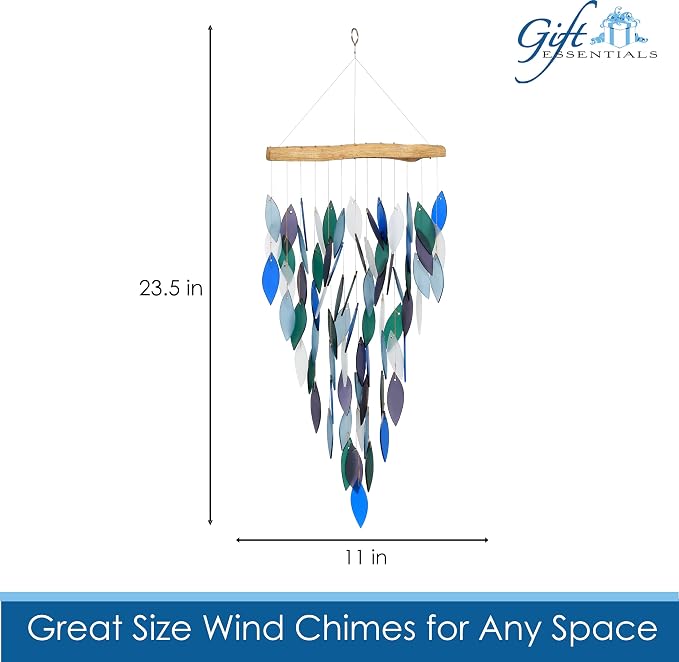 Blue Handworks Pacific Deluxe Waterfall Glass Wind Chime | Handcrafted Deluxe Waterfall Glass Wind Chime in Royal Blue, Powder Blue, Dark Teal, Forest Green and Lavender