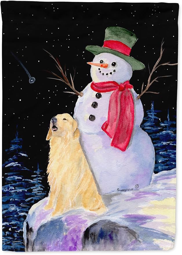 Caroline's Treasures SS8951GF Snowman with Golden Retriever Garden Flag Mailbox Flag Decorative Yard Flag Banner Outside Patio Artwork Yard Flower Beds, Garden Size, Multicolor