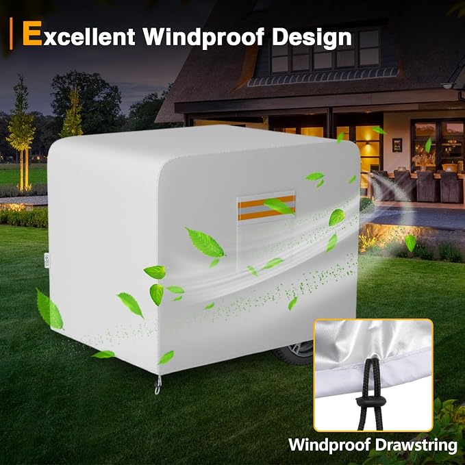 EVRBUL Generator Cover, 26”L x 20”W x 20”H Heavy Duty Waterproof 420D All-Weather Generator Cover with Storage Pocket Compatible with Most Generators 3000-5000 Watt (Gray)