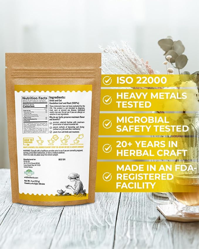 4 oz. Dandelion Leaf Root Tea Dandelion Tea Herbal (Taraxacum) - 113g Herbhojas Y Raнz De Diente De Leуn