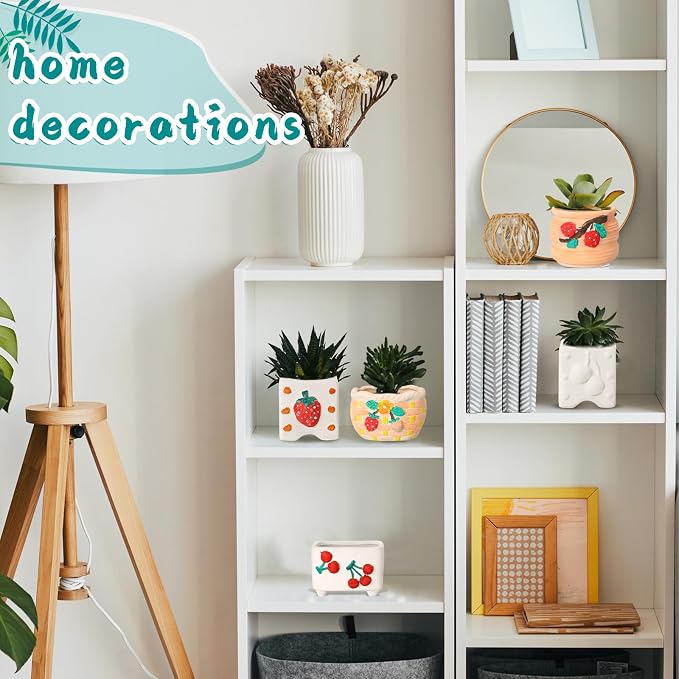Hushee 12 Sets Ceramic Succulent Planters Paintable Succulent Plant Pots Small DIY Figurines Unpainted Pots with Drainage Hole Color Paints Paintbrushes Palettes