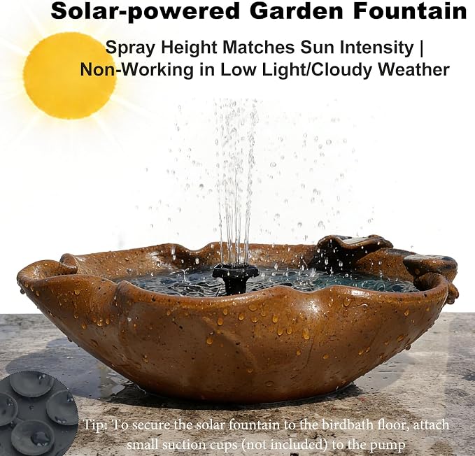 Ceramic Birdbath Solar Fountain, 12.5-Inch Heavy Duty Ceramic Bird Bath Bowl for Outdoor Water Fountain, Wildlife Drinking Station & Ground Feeder, Garden Patio Décor