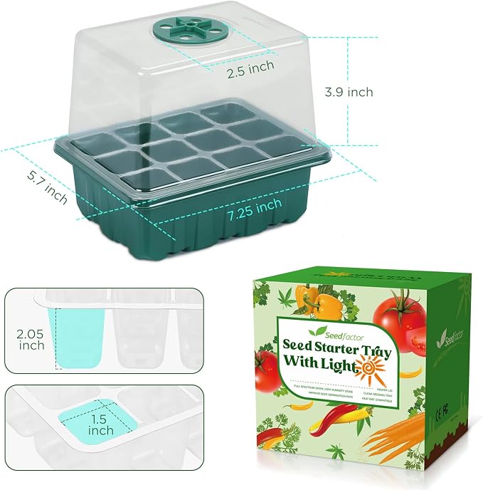 Seed Starter Tray with Light, 6PCS Seed Starter Kit with Grow Light, Seedling Starter Trays with Humidity Domes, Covers Height 3.9", Indoor Gardening Plant Germination Trays