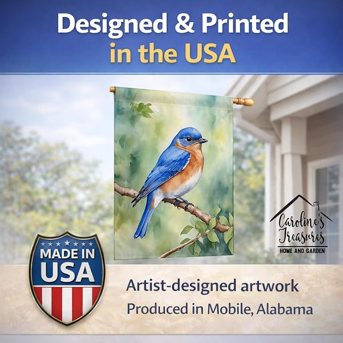 Caroline's Treasures New York Eastern Bluebird House Flag Large Porch Sleeve Pole Decorative Outside Yard Banner Artwork Wall Hanging, Polyester, House Size, Multicolor