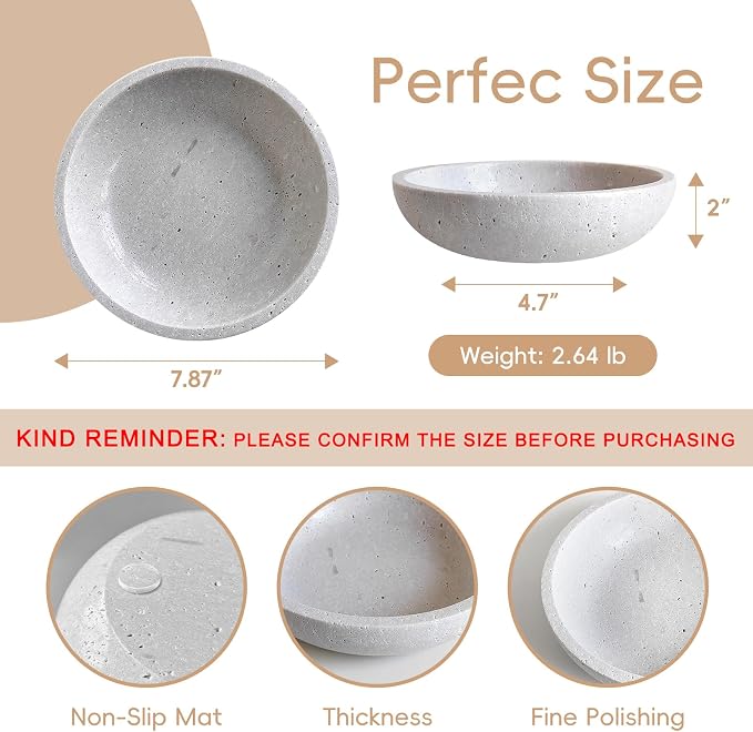 Decorative Bowl,Travertine Bowl Modern Key Bowls for Entryway Table, Pedestal Bowls for Dining Table Center,Living Room, Kitchen Decor Modern Home Decor Marble Bowl (7.8 Inch)