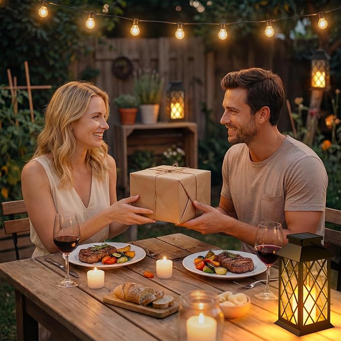 Otdair Solar Lanterns Outdoor Waterproof, 4 Pack 8.62" Solar Lantern with Glass Retro LED Flickering Flameless Candle, Lanterns Decorative Outdoor for Gift, Yard, Garden, Patio, Balcony, Porch, Party