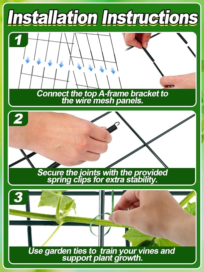2Sets Cucumber Trellis for Raised Garden Bed - 59" L x15.7'' W 4.5mm Wire Heavy Duty Weather-Resistant Foldable A-Frame Metal Plant Support, for Squash Pole Bean Climbing Plants Vegetables Outdoor